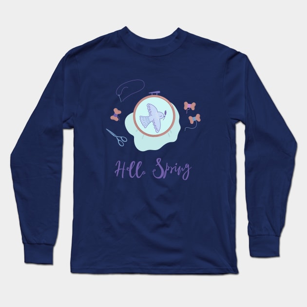 Dove of peace embroidery Long Sleeve T-Shirt by DanielK